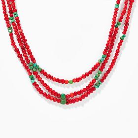 Jay King Sterling 3-Strand Red Sea Bamboo Coral & Turquoise Necklace