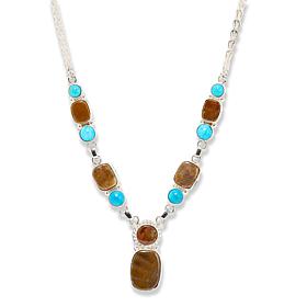 Jay King Sterling Silver Ammonite Fossil & Turquoise Chain Necklace