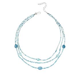 Jay King Sterling Silver Aquamarine Bead 3-Strand Necklace