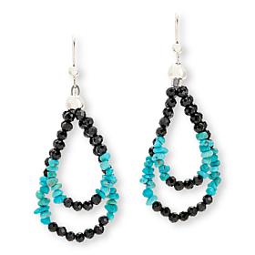 Jay King Sterling Silver Black Spinel and Turquoise Loop Drop Earrings