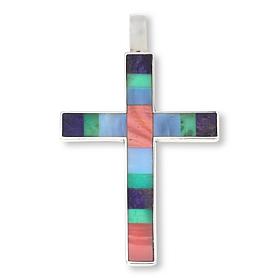 Jay King Sterling Silver Multi-Opal Inlay Cross Pendant