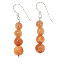 Jay King Sterling Silver Peach Stone Bead Drop Earrings