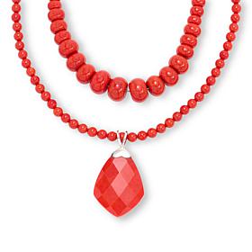 Jay King Sterling Silver Red Coral 3-Piece Pendant and Necklace Set