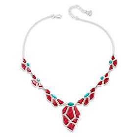 Jay King Sterling Silver Red Coral and Turquoise 20" Necklace