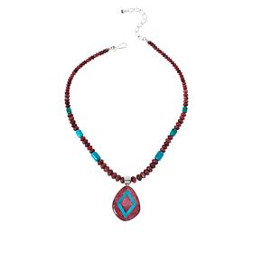 Jay King Sterling Silver Thulite and Turquoise Inlay Pendant-Necklace