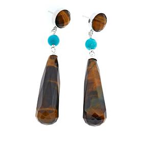 Jay King Tiger's Eye and Turquoise Drop Sterling Silver Earrings