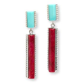 Jay King Turquoise and Red Coral Sterling Silver Dangle Earrings