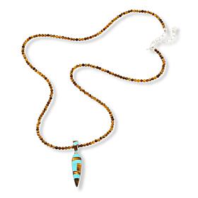 Jay King Turquoise & Tiger's Eye Pendant with 32" Bead Necklace