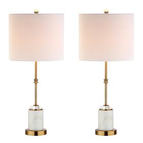 JONATHAN Y Brass Harper 22" Marble Crystal LED Set of 2 Table Lamp