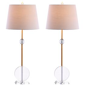 JONATHAN Y Brass Spencer 34" Crystal and Metal LED Set of 2 Table Lamp