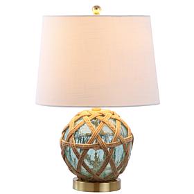 JONATHAN Y Brown Aqua Andrews 21.5" Glass Rope Table Lamp
