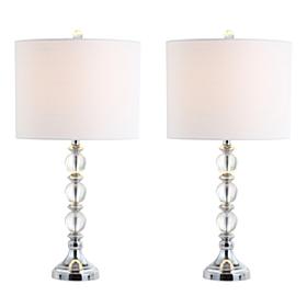JONATHAN Y Clear Chrome Paul 26" Crystal Metal LED Set of 2 Table Lamp