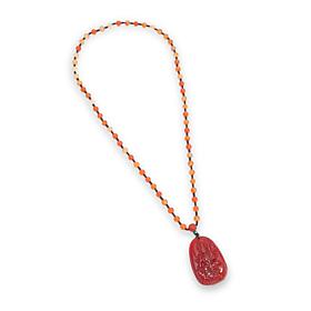 KALIFANO 25" Gemstone Carved Laughing Buddha Beaded Drop Necklace