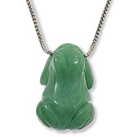 KALIFANO Carved Gemstone Frog 30" Stainless Steel Necklace