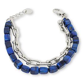 KALIFANO Gemstone and Chain-Link 6-1/2" Layered Bracelet