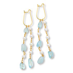 KALIFANO Gemstone and Cultured Pearl Chain-Link Dangle Earrings
