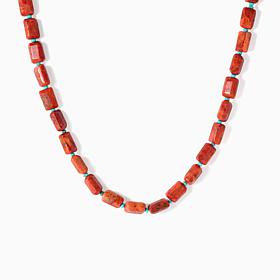 KALIFANO Red Coral and Turquoise-Color Blue Howlite Bead Necklace