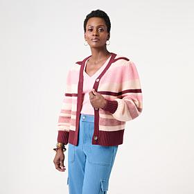 KAP by Kaphill Striped Puff Sleeve Cardigan