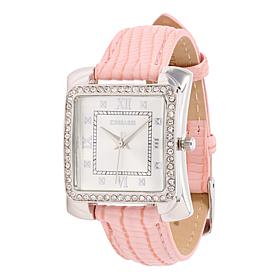 Kessaris Embossed Strap Square Case Crystal Watch