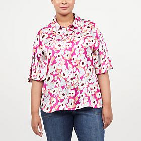 La Joie Flutter-Sleeve Button Front Printed Blouse