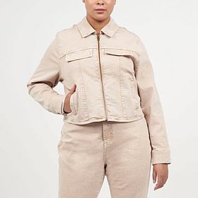 La Joie Marble Denim Cropped Zip-Up Jacket