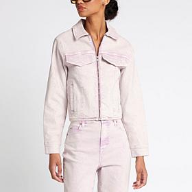 La Joie Marble Denim Cropped Zip-Up Jacket