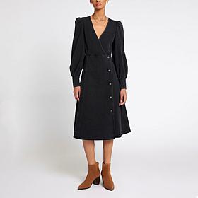 La Joie Puff Sleeve Denim Wrap Dress