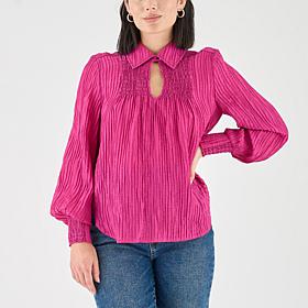 La Joie Smocked Collar Long-Sleeve Blouse