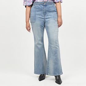La Joie Vertical Slub Braided Belt Flare Leg Jean