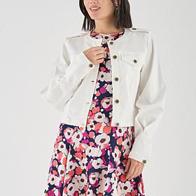 La Joie Woven Denim Cropped Utility Jacket