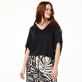 LB70 by Lloyd Boston Sculpted V-Neck Cape Blouse