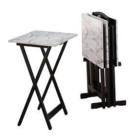 Linon Home Dover White Faux Marble Tray Set - White