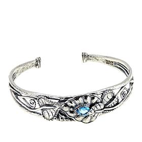 LiPaz 0.6ct Blue Topaz Leaf Motif Sterling Silver Cuff Bracelet