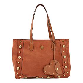 London Fog Lisa Studded Faux Suede Tote Bag