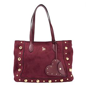 London Fog Lisa Studded Faux Suede Tote Bag