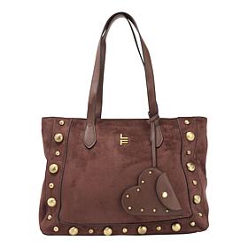 London Fog Lisa Studded Faux Suede Tote Bag