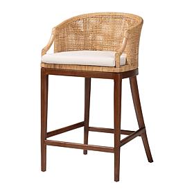 Lumajang Bohemian Rattan Bar Stool with Acacia Wood Base