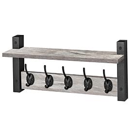 Matte Black Floating Wall Shelf with 5 Hooks 15.75"W