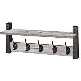 Matte Black Wall Mount Floating Shelf with 5 Hooks