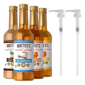 Matteo's 4-pack Sugar-Free Assorted Coffee Syrups w/2 Pumps