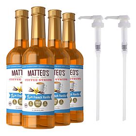 Matteo's Sugar-Free French Vanilla Coffee Syrup 4-pack w/ 2 Pumps