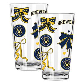 Memory Company 2-pack MLB 16oz Bow Pint Glasses, Milwaukee Brewers