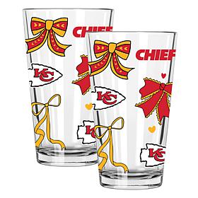 Memory Company 2-pack NFL 16oz Bow Pint Glasses, Kansas City Chiefs