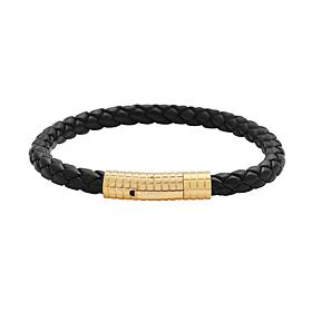 Men's Black Braided Leather Bracelet with Textured Clasp