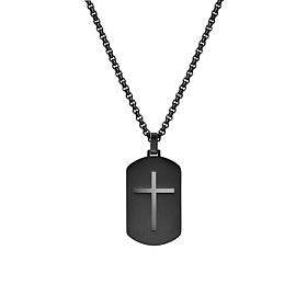 Men's Stainless Steel Prayer Cross Dog Tag Pendant with Chain