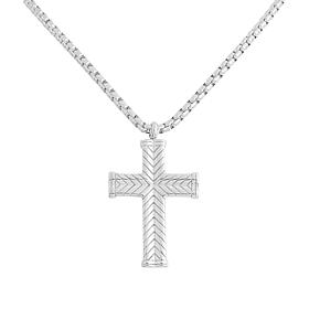 Men's Stainless Steel Textured Cross Pendant with Chain
