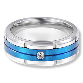 Men's Two-Tone Stainless Steel Tire Tread CZ Ring