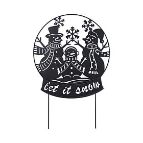 Metal Silhouette Snowman Family Waterglobe Yard Stake or Wall Decor