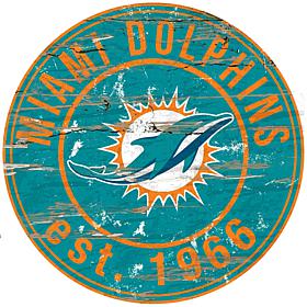 Miami Dolphins Round Distressed Sign