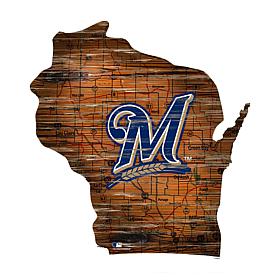 Milwaukee Brewers 24in. Distressed State w/Logo Sign  